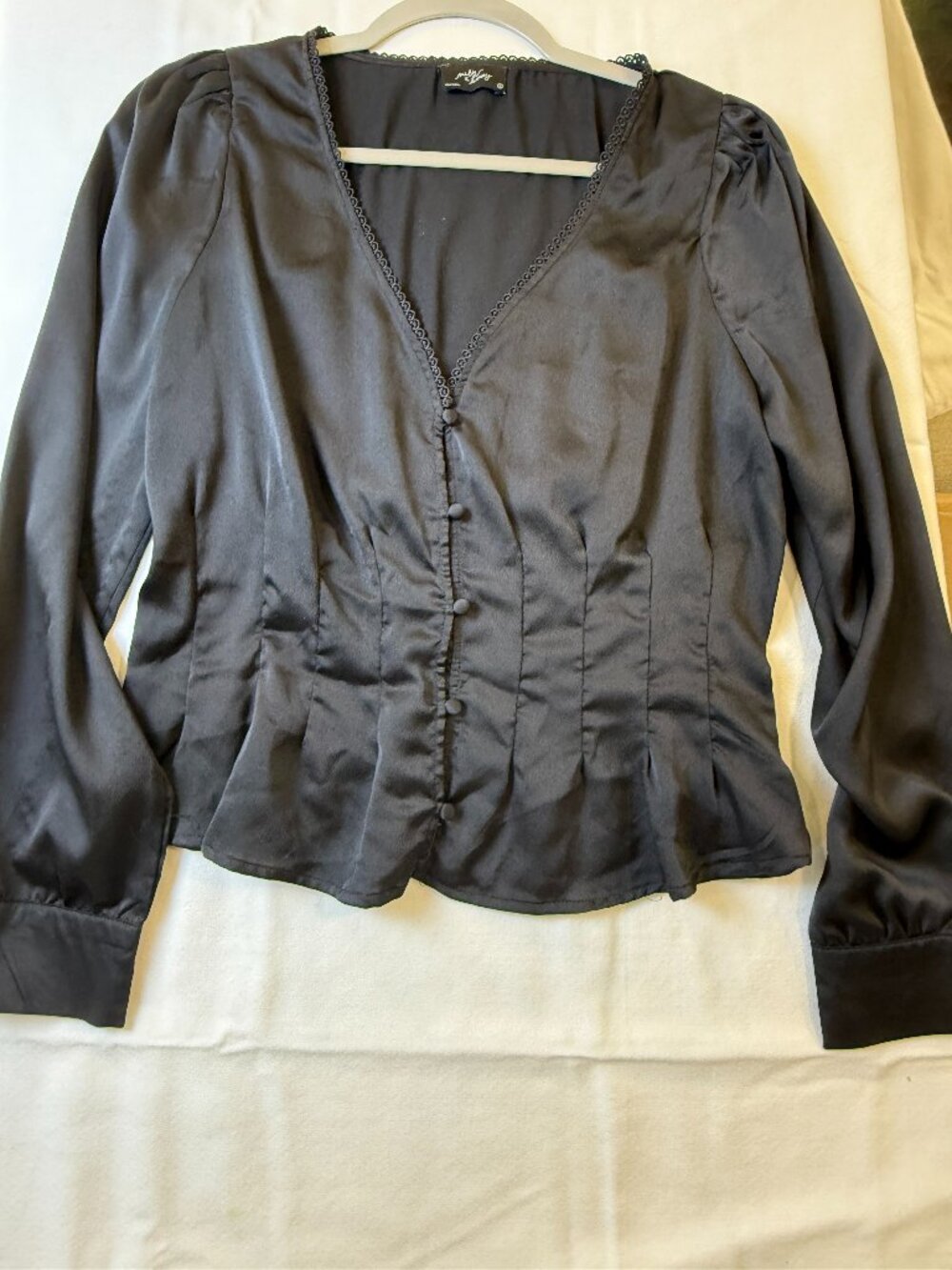 Milk & Honey black satin fitted blouse size L romantic Y2K
